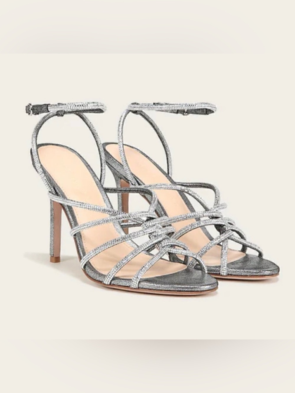 Veronica Beard Metallic Silver Crystal-Strap High Heels